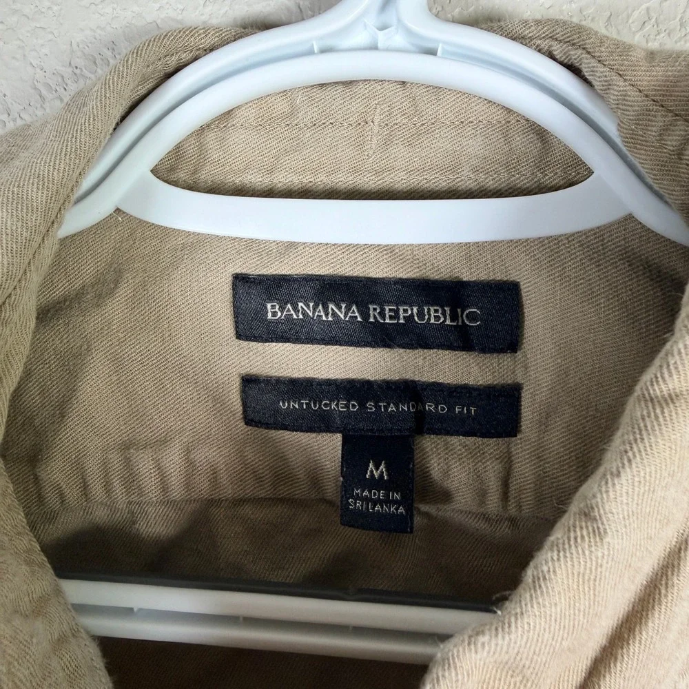 Banana Republic Linen Blend Button Up Shirt Men M Tan Untucked Standard Fit read